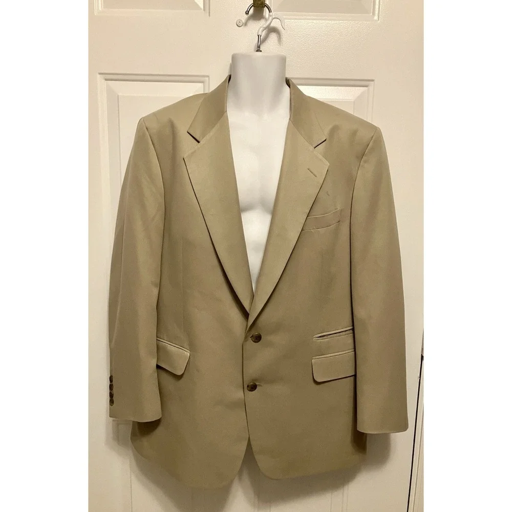 Vintage Men's Norm Thompson 100% Blazer Jacket Beige‎ Sz 44R Made in USA Classic